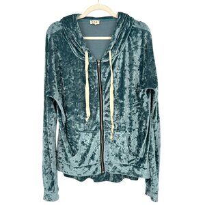 POL Crushed Velvet Zip-Up Hoodie Front Pockets Size Large